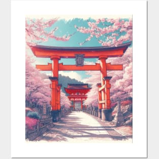 Torii Gate and Cherry Blossom Posters and Art